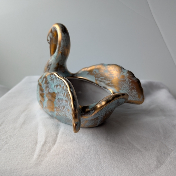 Stangl Pottery 22k Antique Gold Green Ceramic Swan Planter Vase MCM Vintage - Picture 8 of 13